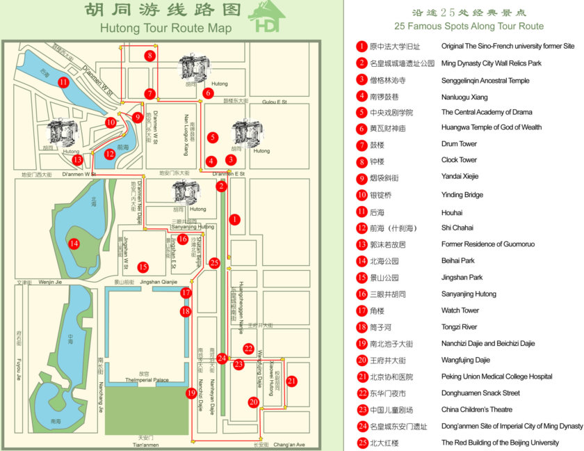 Carte des Hutong de Pékin