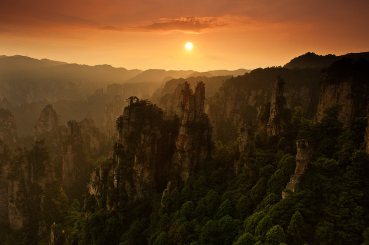 Coucher de soleil à Zhangjiajie