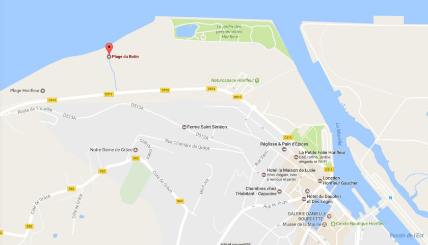 Localización de la playa de Butin, en Honfleur