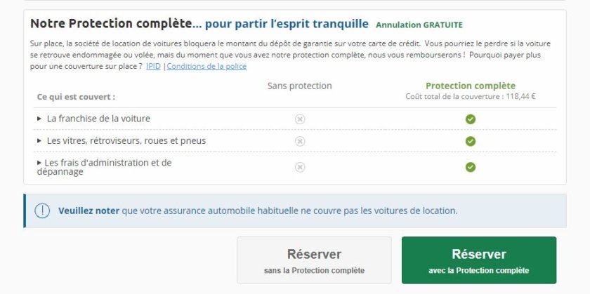 Avis sur la protection complète de Rentalcars